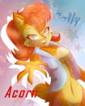 black_nose blue_eyes bottomless breasts brown_fur cheek_tuft chipmunk claws clothed clothing eyelashes female fur hair long_hair looking_at_viewer mammal open_maw red_hair reeysth rodent sally_acorn short_tail smile solo sonic_(series) teeth tuft 