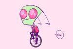  alien antennae backpack clothed clothing drawnbykat_(artist) gloves green_skin humor invader_zim irken meme not_furry reaction_image red_eyes simple_background solo speech_bubble unicycle zim 