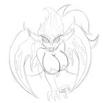  2013 all_fours anthro anthrofied big_breasts black_and_white black_sclera breasts cleavage clothed clothing corrupted corruption demon digital_drawing_(artwork) digital_media_(artwork) equestria_girls fangs female hair hi_res jrvanesbroek looking_at_viewer membranous_wings monochrome my_little_pony nipples open_mouth possession sharp_teeth simple_background sketch slit_pupils solo sunset_shimmer_(eg) teeth white_background wings 