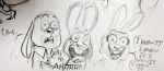  2016 anthro comic dialogue disney english_text excited female lagomorph male mammal monochrome nicolaswildes_(artist) rabbit text traditional_media_(artwork) zootopia 