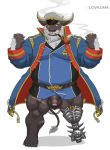  ahab amputee balls beard bottomless bulge clothed clothing facial_hair flaccid hat horn lovkuma male mustache pegleg penis pipe sailor scar smoking tokyo_afterschool_summoners uncut water_buffalo 