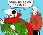  5:4 aftertale alternate_universe animated_skeleton blood bone cigarette clothed clothing dialogue duo english_text geno_sans_(aftertale) glitch loverofpiggies not_furry papyrus_(underswap) skeleton text undead underswap undertale video_games wounded 