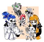  +_+ 2boys 3girls aori_(splatoon) artist_name bangs beige_background black_hair blue_hair blunt_bangs closed_eyes cropped_torso denchinamazu domino_mask donut_(zoza) doughnut earrings eating fangs feeding flower flying_sweatdrops food gradient_hair green_hair grey_hair hair_flower hair_ornament headgear heart holding holding_umbrella hotaru_(splatoon) inkling japanese_clothes jewelry kimono leaning_forward long_hair long_sleeves looking_at_another mask mole mole_under_eye multicolored_hair multiple_boys multiple_girls namesake octarian octoling open_mouth orange_eyes orange_hair oriental_umbrella outside_border partially_colored pointy_ears pudding pudding_(zoza) purple_hair red_hair scrunchie short_hair signature smile sparkle splatoon_(series) splatoon_1 splatoon_2 splatoon_2:_octo_expansion squidbeak_splatoon standing star star_hair_ornament sweatdrop tentacle_hair topknot umbrella vest wide_sleeves yellow_eyes zoza 