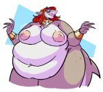 2018 anthro areola armwear belly big_areola big_belly big_breasts big_nipples breasts cleavage clothed clothing cute digital_media_(artwork) eyewear female fish freckles glasses hair hi_res huge_breasts marine mature_female nipples nude overweight red_hair shark simple_background smile solo sweat sweatpants_(artist) teeth thick_thighs venus_(nerdshark) voluptuous white_background wide_hips 