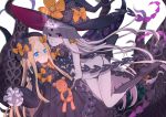  abigail_williams_(fate/grand_order) absurdres ahase_hino ass black_bow black_dress black_gloves black_hat black_legwear black_panties blonde_hair blue_eyes blush bow butt_crack carrying dress dual_persona elbow_gloves fate/grand_order fate_(series) gloves glowing glowing_eye grey_hair hair_bow hat hat_bow highres keyhole long_hair long_sleeves looking_at_viewer multiple_girls orange_bow pale_skin panties pixiv_fate/grand_order_contest_2 polka_dot polka_dot_bow red_eyes revealing_clothes skull_print sleeves_past_fingers sleeves_past_wrists smile stuffed_animal stuffed_toy teddy_bear teeth tentacles third_eye topless underwear very_long_hair white_bloomers witch_hat 