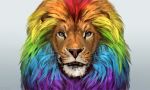  feline feral hair lhuneart lion looking_at_viewer mammal multicolored_hair rainbow_hair simple_background solo whiskers white_background 