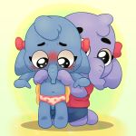  2018 anthro blush clothed clothing cub digital_media_(artwork) duo elephant female hi_res looking_at_viewer mammal nipples nude panties playkids polygon5 simple_background trunk underwear young 