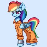  bound chain cuffs_(disambiguation) equine female friendship_is_magic frustrated horse mammal my_little_pony pegasus pony prison_uniform prisoner rainbow_dash_(mlp) shackles wings witchtaunter 