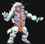  2018 4_fingers abs absurd_res anthro bit_gag black_background brainwashing bravestarr bulge clothed clothing cybernetics cyborg digital_drawing_(artwork) digital_media_(artwork) equine gag gagged griz_urso hair harness_bit_gag hi_res horse machine male mammal muscular muscular_male muzzle_(object) muzzled nipples simple_background solo standing thirty_thirty white_hair 