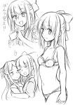  =_= asakaze_(kantai_collection) bare_shoulders blush bow bra breasts cellphone cleavage closed_eyes collarbone drooling eyebrows_visible_through_hair greyscale hair_bow heart hug ichimi kamikaze_(kantai_collection) kantai_collection long_hair meiji_schoolgirl_uniform monochrome multiple_girls navel panties phone sketch small_breasts smartphone translated underwear underwear_only yuri 