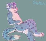  2018 anthro blue_fur digital_media_(artwork) feline fur hair leopard male mammal nate nude purple_hair simple_background skymafia snow_leopard solo white_fur 