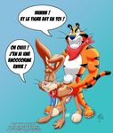  anthro crossover cum dialog duo feline french_text gay kelloggs lagomorph male mammal mascots morkheleb nesquick nesquik nesquik_bunny nestle nude penis quick_the_rabbit quiky rabbit sex text tiger tony_the_tiger what 