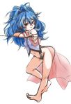 1girl alfimi artist_request ass banpresto bare_legs barefoot blue_hair breasts erect_nipples female full_body long_hair looking_at_viewer naughty_face red_eyes shiny shiny_skin small_breasts smile solo super_robot_wars thong 