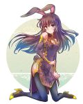  animal_ears brown_eyes brown_hair bunny_ears bunny_tail china_dress chinese_clothes cleavage_cutout commentary detached_sleeves dress high_heels highres iesupa rwby tail thighhighs velvet_scarlatina 