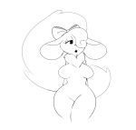  anthro black_and_white bow breasts chinchilla chinchilla_(scribs03) eyelashes featureless_breasts featureless_crotch female hair hair_over_eye hi_res mammal monochrome nude open_mouth rodent scribs03 solo toony wide_hips 
