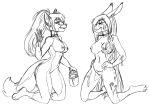  2018 anthro barely_visible_genitalia bodypaint breasts bucket canine claws collar conditional_dnp dipstick_tail duo ear_piercing female fox hair hair_over_eye hands_on_hips holding_object kneeling lagomorph long_hair mammal markings monochrome multicolored_tail navel nipples nude paint piercing ponytail pussy rabbit simple_background sketch smile socks_(marking) subtle_pussy toe_claws tongue tongue_out vilani 