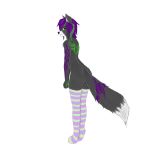  2018 alpha_channel ambiguous_gender anthro bent_over bottomless canine clothed clothing digital_media_(artwork) eye_contact full-length_portrait fur green_eyes hair hi_res invalid_tag knee_socks legwear looking_at_viewer looking_back mammal markings partially_clothed perry_the_courier portrait simple_background smile socks solo sparks_darkfox standing topless transparent_background 