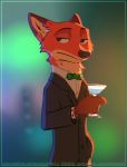  bow_tie canine clothing disney fox fur glass green_eyes letodoesart male mammal martini_glass nick_wilde orange_fur solo suit tan_fur zootopia 