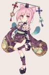 atelier_(series) atelier_sophie bare_shoulders blush chibi cornelia_(atelier) dalachi_(headdress) frills hair_ornament japanese_clothes kimono looking_at_viewer pink_eyes pink_hair short_hair sleeves_past_wrists solo wagashi928 