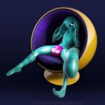  3d_(artwork) android blue_hair blue_skin bulge digital_media_(artwork) facial_piercing freckles girly hair hi_res hybrid lagomorph lip_piercing lips long_ears long_tail machine male mammal navel nipples piercing procyonid robot rubber sitting solo toes voxell voxell_voxell 