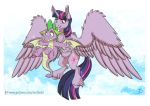  2018 dragon duo equine female fluffy flying friendship_is_magic horn inuhoshi-to-darkpen male mammal my_little_pony spike_(mlp) suo twilight_sparkle_(mlp) winged_unicorn wings 