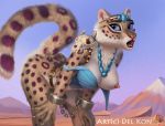 2018 4_fingers anthro bent_over blue_eyes breasts conditional_dnp day delkon detailed_background digital_media_(artwork) eyelashes feline female fur leopard mammal nipples open_mouth outside sky snow_leopard solo spots spotted_fur tan_fur teeth tongue 