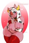  &lt;3 2018 animal_crossing anthro arnachy big_breasts blush breast_rest breasts clothing cow_print exposed_breasts female hood huge_breasts inverted_nipples lactating leaning leaning_forward legwear mammal merengue_(animal_crossing) milk nintendo nipples panties presenting presenting_breasts rhinoceros smile socks solo thick_thighs thigh_highs thigh_socks thigh_squish underwear video_games voluptuous wide_hips 