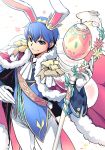 animal_ears blue_eyes blue_hair bunny_ears cape egg fire_emblem fire_emblem:_monshou_no_nazo fire_emblem_heroes gloves highres looking_at_viewer male_focus marth nakabayashi_zun short_hair simple_background smile solo tiara weapon 