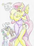  2018 anthro big_breasts blue_eyes breasts cellphone clothing dialogue discord_(mlp) draconequus dragon dress english_text equine female flicker-show fluttershy_(mlp) friendship_is_magic mammal my_little_pony pegasus phone spike_(mlp) tears text torn_clothing wings 