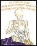  2016 animated_skeleton bedding blanket bone dialogue english_text hi_res hug male male/male not_furry nude papyrus_(undertale) sans_(undertale) simple_background skeleton text undead undertale unknown_artist video_games 