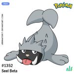  creature full_body logo looking_at_viewer no_humans number pokemon pokemon_(creature) pokemon_rgby_beta seal seel_(beta) solo tongue tongue_out transparent_background tusks urbinator17 watermark web_address 