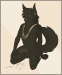  2018 anklet anthro anubian_jackal balls breath canine cum cum_drip dripping ear_piercing ejaculation erection fuzzikayu jackal jewelry kneeling male mammal masturbation necklace open_mouth penis piercing rilohn ring simple_background solo tongue tongue_out 