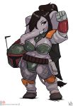  2018 anthro armor atryl big_breasts boba_fett breasts cape clothed clothing cosplay dickgirl digital_media_(artwork) elephant ellie_cooper female helmet huge_breasts intersex looking_at_viewer mammal mature_female ponytail sexy_armor simple_background smile star_wars thick_thighs trunk tusks voluptuous wide_hips 
