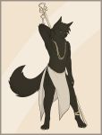  2018 anklet anthro anubian_jackal canine fuzzikayu jackal jewelry looking_at_viewer male mammal necklace rilohn simple_background solo staff 