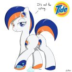  anus butt english_text equine female feral happy heterochromia horse looking_back mammal my_little_pony pony presenting presenting_hindquarters skitterpone smile solo text tide_pod what_has_magic_done why 