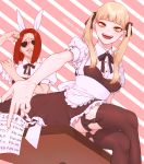  1boy 1girl animal_ears bangs blonde_hair blunt_bangs boku_no_hero_academia bunny_ears fangs hikiishi_kenji maid mizuki_mau open_mouth red_hair sitting smile sunglasses tagme toga_himiko twintails yellow_eyes 