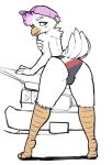  2019 anthro avian beak bird butt camel_toe clothed clothing feathers from_behind_(disambiguation) gull hat looking_at_viewer looking_back male mammal panties presenting presenting_hindquarters raised_tail reccand sash_(backsash) simple_background smile solo standing underwear 