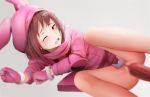  1girl blush bottomless brown_hair censored eyebrows_visible_through_hair ginhaha gloves hat heart heart-shaped_pupils hoodie llenn_(sao) long_sleeves lying mosaic_censoring on_side one_eye_closed open_mouth penis pink_eyes pink_gloves pink_hat pussy pussy_juice saliva sex simple_background solo_focus sword_art_online sword_art_online_alternative:_gun_gale_online symbol-shaped_pupils teeth vaginal 