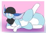  big_ears big_tail blush eeveelution female frill hat lying nintendo pink_background pink_eyes pok&eacute;mon pok&eacute;mon_(species) presenting presenting_pussy pussy raised_leg scarf shaded simple_background slick slit sly_vaporeon slyvern tagme vaporeon video_games wet white_belly white_feet 