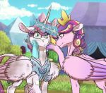  2019 aged_up armor blue_eyes crown daughter dirt duo equine female fluffy flurry_heart_(mlp) friendship_is_magic hair handkerchief horn inuhoshi-to-darkpen mammal messy_hair mother mother_and_daughter my_little_pony parent princess_cadance_(mlp) purple_eyes story story_in_description tiara winged_unicorn wings 