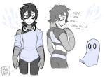  bare_shoulder clothing dialogue frown ghost girly headphones machine male monochrome napstablook not_furry restricted_palette robot sad shaking solo spirit toddnet trembling undertale video_games 