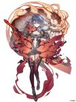  &gt;:&lt; absurdres alice_(sinoalice) blue_hair brooch dark_persona full_body hair_ornament half-nightmare highres huge_weapon jewelry ji_no looking_at_viewer multicolored multicolored_skin navel navel_cutout official_art pale_skin red_eyes red_skin reverse_grip short_hair sinoalice solo sqex sword tattoo weapon white_background 