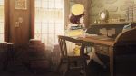  atelier_(series) atelier_sophie bag_removed bangs bare_shoulders bob_cut book book_stack box brown_eyes brown_hair chair curtains day desk drawer elbows_on_table from_behind from_side game_cg gem hat holding holding_quill indoors noco_(adamas) note official_art open_book paper plant profile quill short_hair shorts sitting smile solo sophie_neuenmuller studying thigh_strap thighhighs wall white_legwear window wooden_chair wooden_floor wrist_cuffs yellow_hat yellow_shorts 