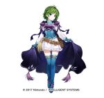  amagai_tarou armor blue_eyes blush boots cape fire_emblem fire_emblem:_rekka_no_ken fire_emblem_heroes full_body gloves green_hair hairband looking_at_viewer miniskirt nino_(fire_emblem) official_art open_mouth purple_hairband short_hair skirt smile solo thigh_boots thighhighs zettai_ryouiki 