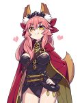  animal_ear_fluff animal_ears black_leotard bow cape chan_co closed_mouth cosplay ereshkigal_(fate/grand_order) ereshkigal_(fate/grand_order)_(cosplay) eyebrows_visible_through_hair fate/grand_order fate_(series) fox_ears fox_girl gold_trim hair_between_eyes hair_bow hair_ornament leotard long_hair long_sleeves looking_at_viewer lossy-lossless md5_mismatch pink_hair pink_heart red_bow red_cape single_sleeve skull smile smug solo spine tail tamamo_(fate)_(all) tamamo_no_mae_(fate) thighs tiara yellow_eyes 