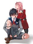  blood darling_in_the_franxx hiro_(darling_in_the_franxx) horns ssamjang_(misosan) uniform zero_two_(darling_in_the_franxx) 