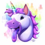  2018 ambiguous_gender animoji equine hair hi_res horn looking_at_viewer mammal multicolored_hair rainbow_hair solo tongue tongue_out tsitra360 unicorn 