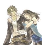  1girl belt bike_shorts black_gloves black_hair breasts brown_hair final_fantasy final_fantasy_viii gloves long_hair rinoa_heartilly short_hair squall_leonhart 