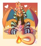  &lt;3 2018 3_toes 4_fingers absurd_res animal_genitalia animal_penis anthro bell blush charizard claws cloaca clothed clothing collar crossdressing cum cum_on_face cumshot digital_drawing_(artwork) digital_media_(artwork) dragon duo ejaculation erection fan_character fire girly handjob hi_res leggings legwear long_tail male mammal membranous_wings nintendo one_eye_closed open_mouth orgasm penis pok&eacute;mon pok&eacute;mon_(species) scalie sex simple_background smile solo_focus stockings striped_legwear striped_stockings stripes teeth toe_claws toes tongue tongue_out video_games wings yiffy1234 