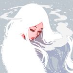  akairiot breath closed_eyes eyelashes fog fur_coat grey_background hjarn_(akairiot) looking_down original parted_lips snow snowing solo white_hair winter 